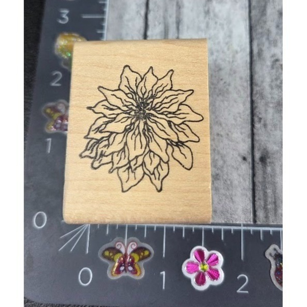 Holly Berry House Poinsettia Christmas Flower Rubber Stamp Wood #C50